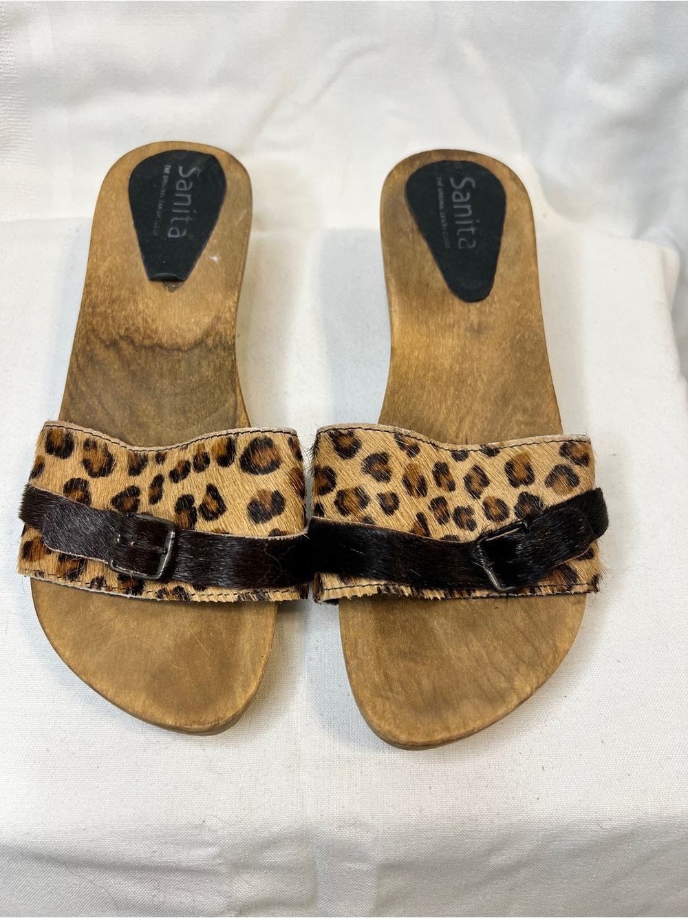 Sanita Camilla Wooden Sandal Featuring Leopard Print Calf Hair. Women’s 38 - Picture 2 of 5